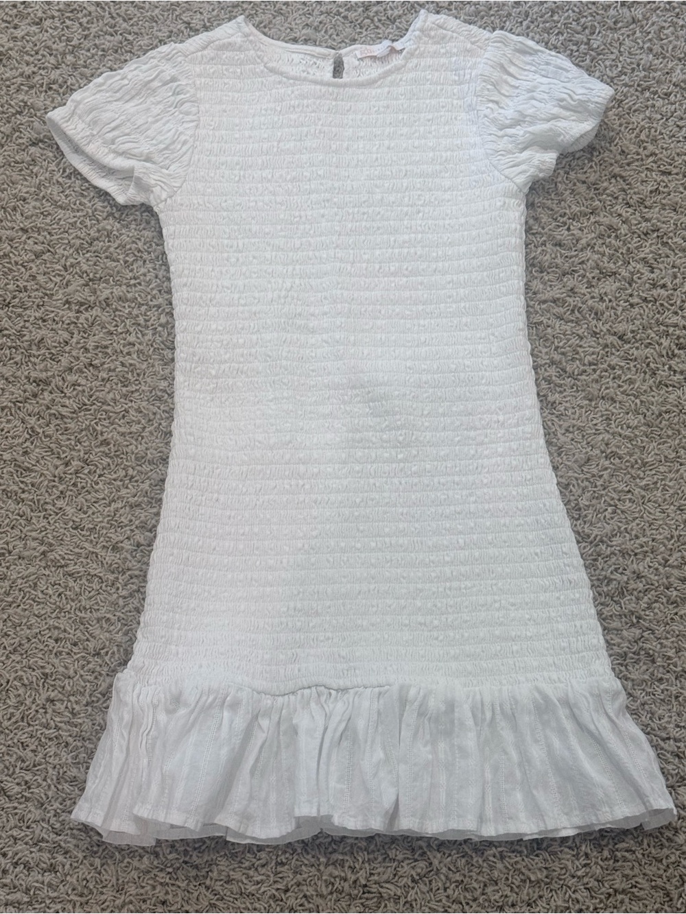 GB girls White Textured Ruffle-Hem Short Sleeve Dress